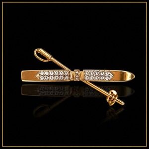 Vintage CAROLEE Gold Tone Rhinestone Bar Brooch Pin Elegant Designer Jewelry